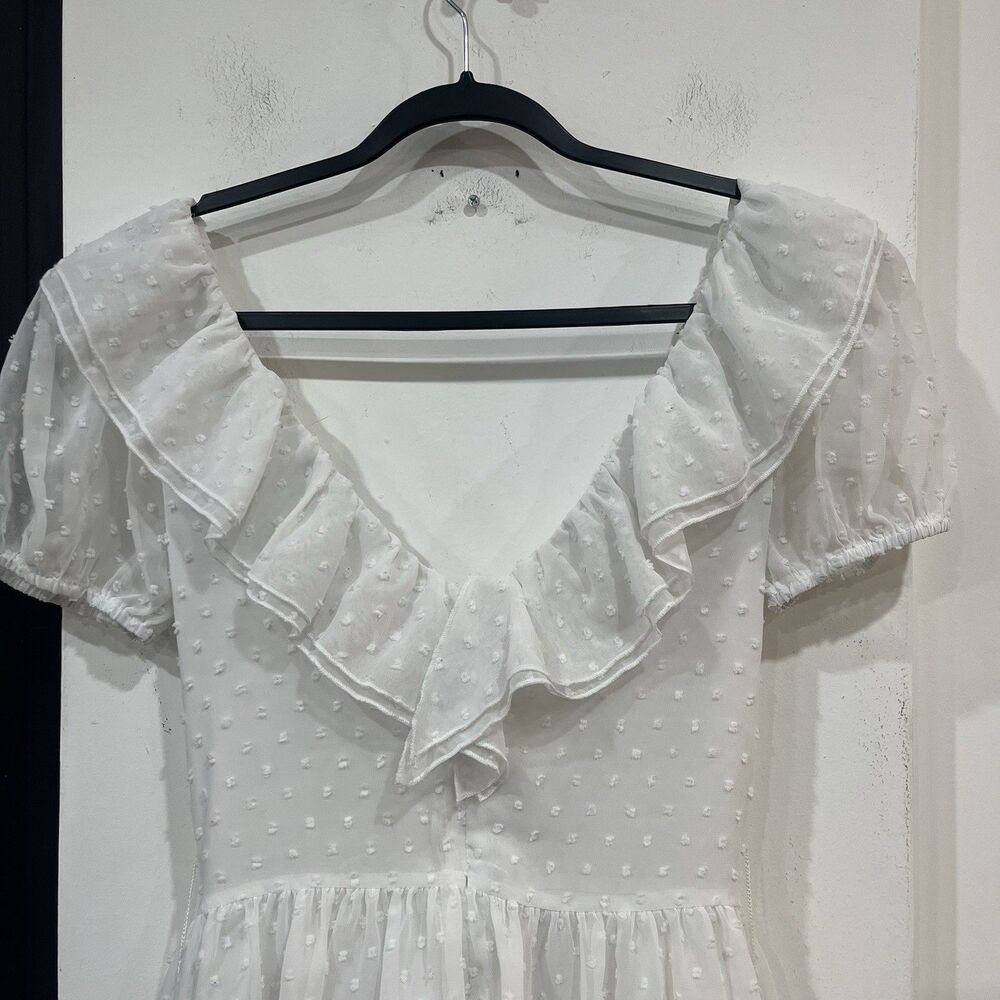 Sugar Thrillz Soft Regal Days White Ruffle Mini Dress Size Small Coquette Sheer - Picture 6 of 9